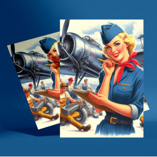 Postal Chica de avión vintage