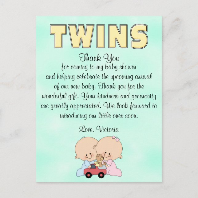 Postal Chica de Baby Shower Twins Boy (Anverso)