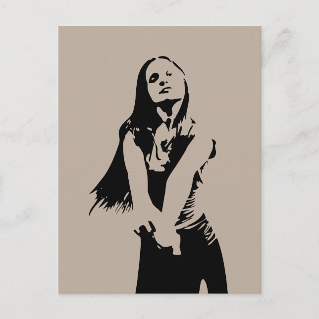 Postal Chica de baile negro de moda Silhouette (Anverso)