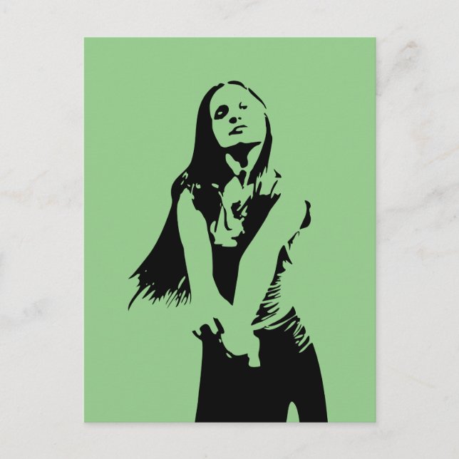 Postal Chica de baile negro de moda Silhouette (Anverso)