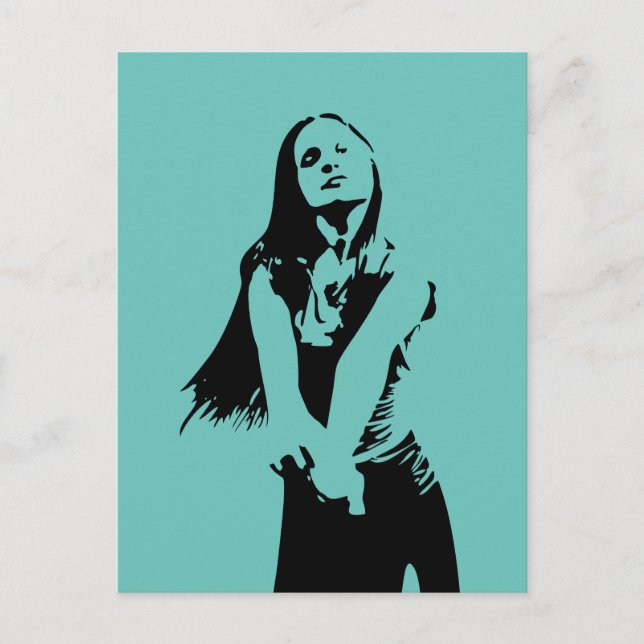 Postal Chica de baile negro de moda Silhouette (Anverso)