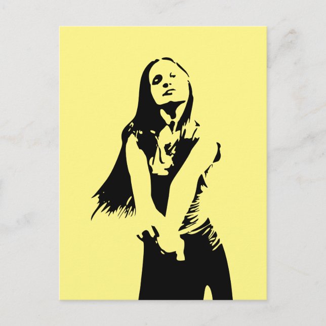 Postal Chica de baile negro de moda Silhouette (Anverso)