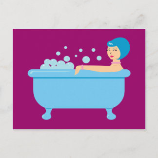 Postal Chica de baño de burbujas retro