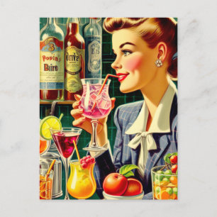 Postal Chica de bebida de época