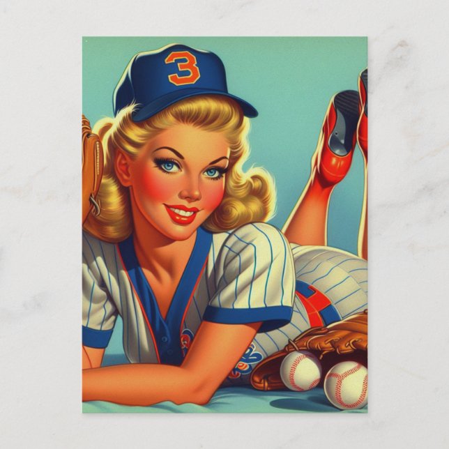 Postal Chica de béisbol retro (Anverso)