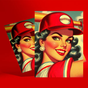 Postal Chica de béisbol retro