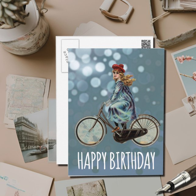 Postal Chica de bicicleta vintage - Cumpleaños (Subido por el creador)