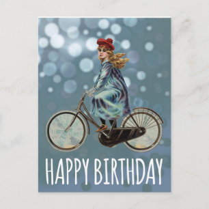 Postal Chica de bicicleta vintage - Cumpleaños