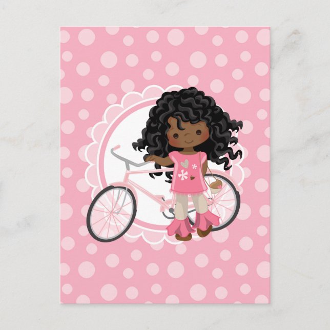 Postal Chica de bicicletas afroamericano - Blanco rosa (Anverso)