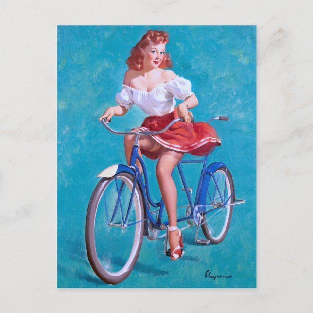 Postal Chica De Bicicletas Pin Up (Anverso)
