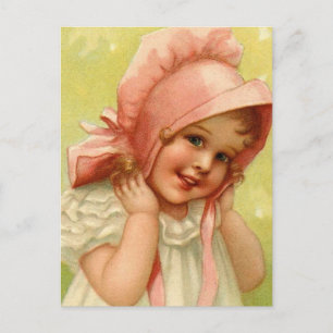 Postal Chica de Bonnet Rosa Vintage