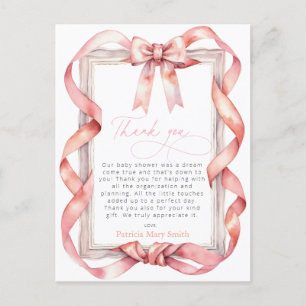 Postal Chica de Bow rosa Baby Shower Gracias PostCard