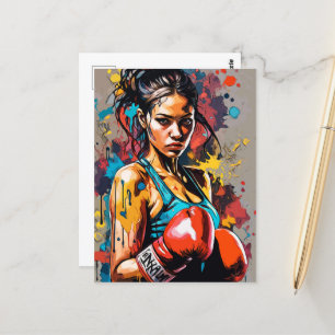 Postal Chica de boxeo y retrato de artes marciales de luc