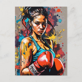 Postal Chica de boxeo y retrato de artes marciales de luc