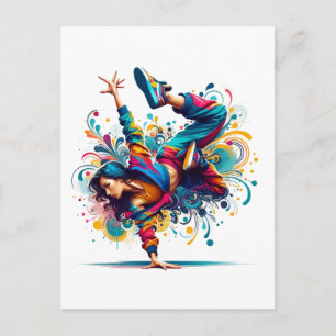 Postal Chica de Breakdance Colorida Diseño Urbano