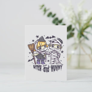Postal Chica de brujas y niño mimado