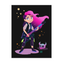 Chica de cabello rosa con guitarra de rock