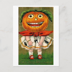Postal Chica de cabeza de calabaza de Halloween