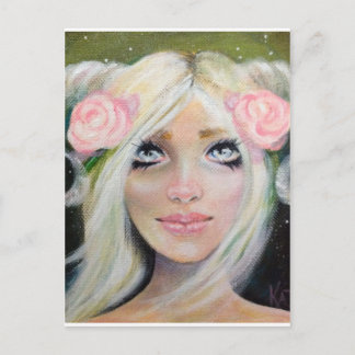 Postal Chica de cabra ~ chica rubio con cuernos de cabra