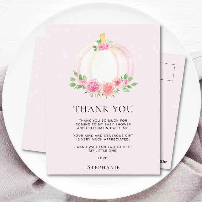 Postal Chica de calabaza rosa de otoño, agradecimiento pa (Subido por el creador)