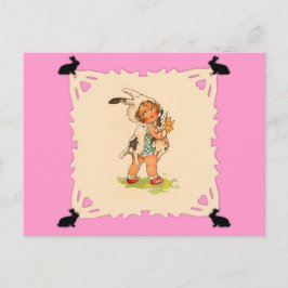 Postal Chica de conejito cutáneo vintage