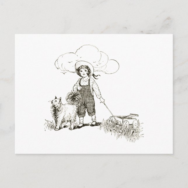 Postal Chica de cosecha con gato y vagón (Anverso)