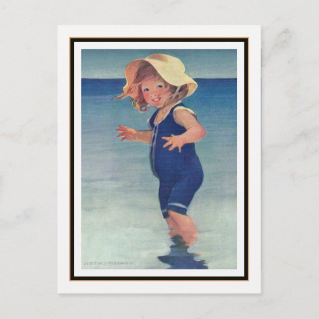 Postal Chica de cosecha en la costa, por Jessie Willcox S (Anverso)