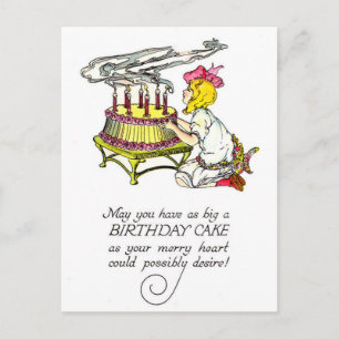 Postal Chica de cosecha y pastel de cumpleaños