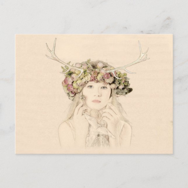 Postal Chica de cuernos con flores (Anverso)