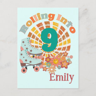 Postal Chica de cumpleaños de Roller Skate Retro