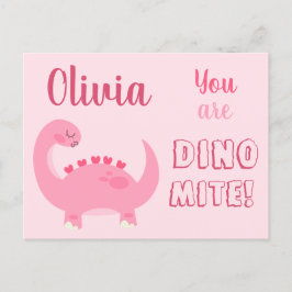 Postal Chica de dinosaurio rosa lindo El día de San Valen