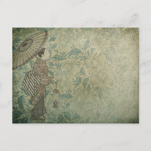 Postal Chica de época bajo paraguas (Anverso)