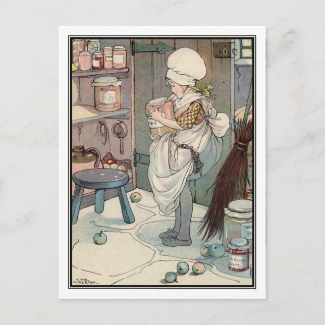 Postal Chica de época con Jam y Pickles por Anne Anderson (Anverso)