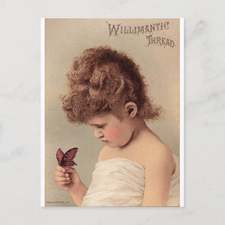 Postal Chica de época con mariposa