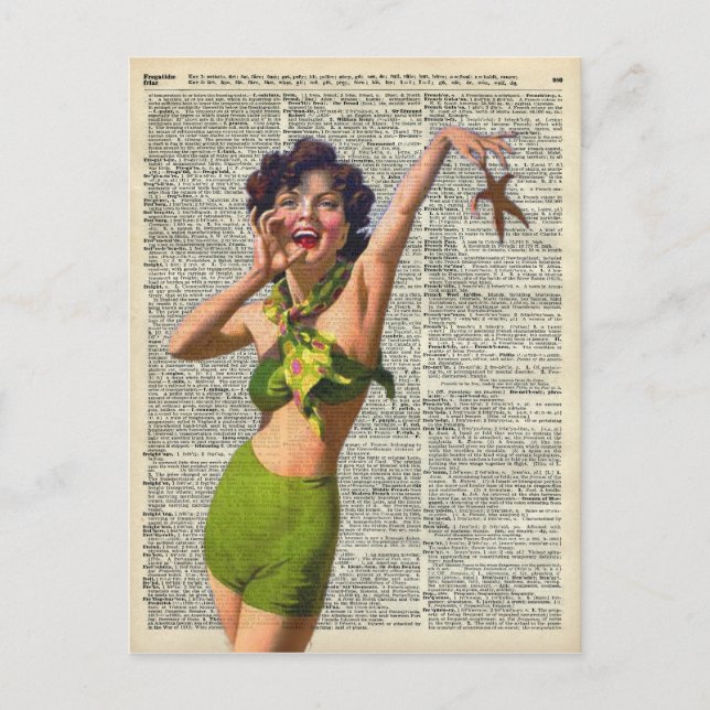 Postal Chica de época con pez estrella (Anverso)