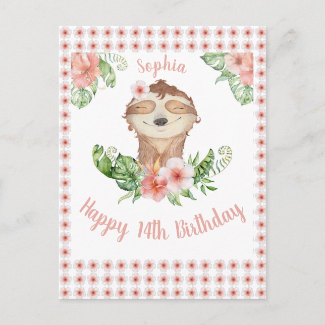 Postal Chica de eslóganes de cumpleaños 14 Felices Person (Anverso)