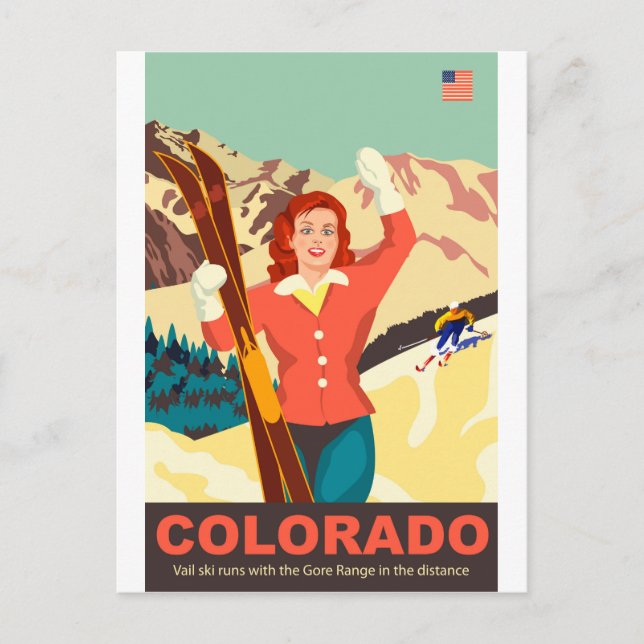 Postal Chica de esquí de Colorado (Anverso)