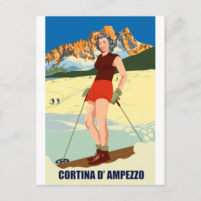 Postal Chica de esquí de Cortina D' Ampezzo (Anverso)
