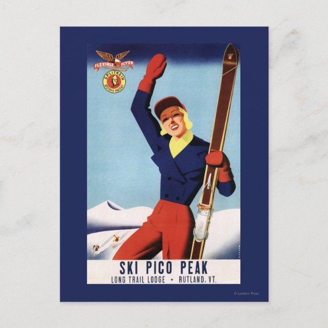 Postal Chica de Esquí de Pin-Up de Volante Flexible (Anverso)
