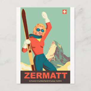 Postal Chica de esquí de Zermatt, Suiza