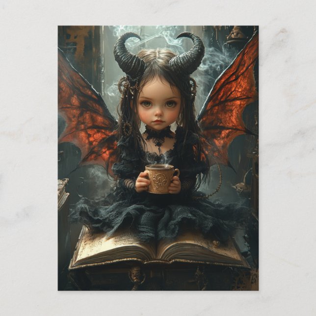 Postal Chica de fantasía con cuernos y alas Libro de café (Anverso)