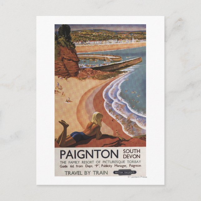 Postal Chica de Ferrocarriles Británicos mirando un preci (Anverso)