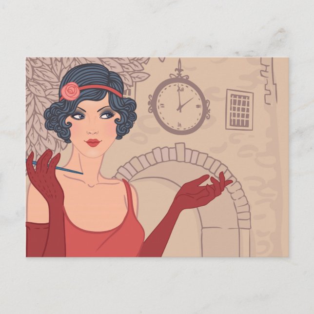 Postal Chica de Flapper ilustrado (Anverso)