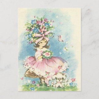 Postal Chica de flores de cosecha