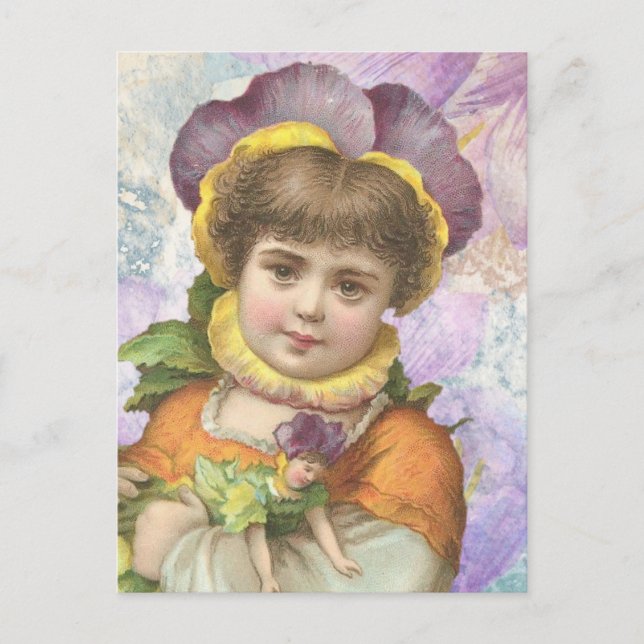 Postal Chica de flores de Victoria con muñeca (Anverso)
