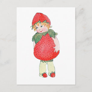 Postal Chica de fresa - Ilustracion vintage