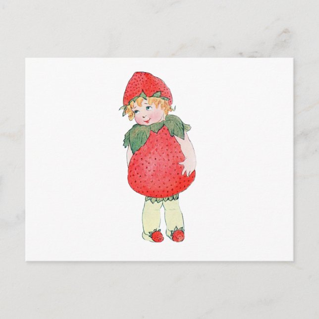 Postal Chica de fresa - Ilustracion vintage (Anverso)