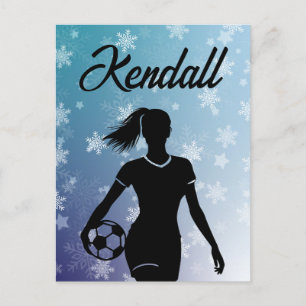 Postal Chica de fútbol invierno personalizado Ombre copo