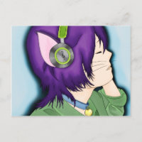 Chica De Gato Púrpura Con Auriculares