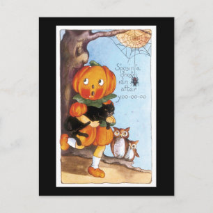 Postal Chica de gatos negros y calabazas de Halloween
